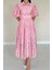 Pembe Kemerli Balon Kollu Elbise 4