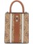 Kadın Şerit Detaylı Monogram Desenli Mini Dikey Çanta - Kahverengi 1
