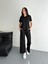 Osy Modal Yumuşak Dokulu Kumaş Kısa Kollu Yakalı T-Shirt Pantalon Ikili Takım- Siyah 3