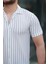 Erkek Kısa Kollu Gri Çizgi Desenli Örme Kumaş Pamuklu Gömlek 3