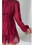 Şifon Katlı Uzun Kol Elbise - Bordo 4