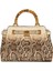 Kadın Bambu Saplı Yılan Desenli Omuz Çantası - Bej 2