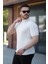Erkek Bisiklet Yaka Örgü Desenli Kısa Örme Triko Kısa Kollu T-Shirt 2