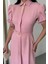 Yaka Düğme Detaylı Elbise- Pembe 3