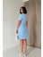 Mavi Kısa Kol Atlas Mini Elbise 4