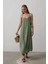 Askılı Uzun Çan Elbise - Haki 3
