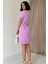 Lila Kısa Kol Atlas Mini Elbise 4