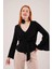 Ön Bağlamalı Volan Kol Siyah Bluz 1