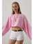 Yarasa Kollu Crop Bluz - Pembe 2