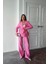 Pembe Beli Kuşaklı Ceket ve Pantolon Parlak Takım 1