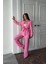 Pembe Beli Kuşaklı Ceket ve Pantolon Parlak Takım 2