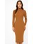 Kadın Boğazlı Uzun Fitilli Triko Dokuma Elbise - Kahverengi 2