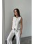 Keten Kenarları Biyeli Yelek - Pantolon Takım - Beyaz 4