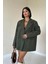 Haki Çizgili Oversize Ceket 2