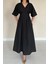Siyah Pileli Uzun Elbise 4