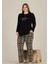 Siyah Renk Leopar Desenli Lady 11326 Kadın Uzun Kol Penye Büyük Beden Pijama Takımı 2