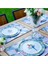 Blue - White Rose Kumaş Amerikan Servis 4'lü Set - 35X50 Keten, Ulusl.yıkama ve Solmama Sertifikası 1