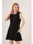Yanları Zincir Detaylı Sıfır Kol Siyah Mini Elbise 1