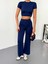 Osy Modal Yumuşak Dokulu Kumaş Kısa Kollu Crop Alt Ispanyol Paça Pantalon Ikili Takım - Lacivert 4