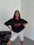 Unisex Bisiklet Yaka Baskılı Oversize T-Shirt - Siyah 3