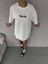 Unisex Bisiklet Yaka Baskılı Oversize T-Shirt - Beyaz 1