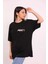 Unisex Bisiklet Yaka Baskılı Oversize T-Shirt - Siyah 1