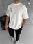 Unisex Bisiklet Yaka Baskılı Oversize T-Shirt - Beyaz 1