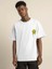 Unisex Bisiklet Yaka Baskılı Oversize T-Shirt - Beyaz 1