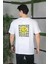 Unisex Bisiklet Yaka Baskılı Oversize T-Shirt - Beyaz 4