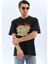 Unisex Oversize Baskılı Bisiklet Yaka T-Shirt - Siyah 3