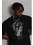 Unisex Oversize Taşlı Bisiklet Yaka T-Shirt - Siyah 1