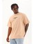 Unisex Oversize Baskılı Bisiklet Yaka T-Shirt - Bej 1