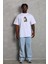 Unisex Oversize Baskılı Bisiklet Yaka T-Shirt - Beyaz 3