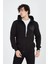 Erkek Kapüşonlu Baskılı Fermuarlı Hırka - Siyah 2