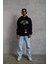 Erkek Baskılı Kapüşonlu Sweatshirt - Siyah 2