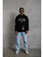Erkek Baskılı Kapüşonlu Sweatshirt - Siyah 4