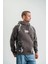 Double Oversize Kapşonlu Şimşek Pano Baskılı Sweatshirt - Füme 1