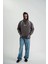 Double Oversize Kapşonlu Şimşek Pano Baskılı Sweatshirt - Füme 3