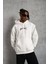 Erkek Kordon Ipli Baskılı Kapüşonlu Sweatshirt - Beyaz 1