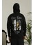 Erkek Sırt Baskılı Oversize Üç Iplik Kapüşonlu Sweatshirt - Siyah 1