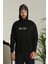 Erkek Sırt Baskılı Oversize Üç Iplik Kapüşonlu Sweatshirt - Siyah 3