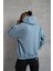 Erkek Armalı Baskılı Kapüşonlu Sweatshirt - Mavi 1