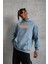 Erkek Armalı Baskılı Kapüşonlu Sweatshirt - Mavi 2