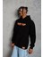 Erkek Armalı Baskılı Kapüşonlu Sweatshirt - Siyah 1