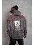 Erkek Ön ve Arka Baskılı Kapüşonlu 3 Iplik Sweatshirt - Füme 2