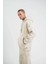 Unisex Double Oversize Kapşonlu Yıkamalı Sweatshirt - Krem 2
