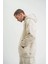 Unisex Double Oversize Kapşonlu Yıkamalı Sweatshirt - Krem 3