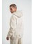 Unisex Double Oversize Kapşonlu Yıkamalı Sweatshirt - Krem 4