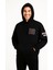Üç Iplik Kapüşonlu Ön ve Arka Baskılı Sweatshirt Hoodie - Siyah 3