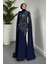 Mery Taşlı Pelerinli Abiye Lacivert 1